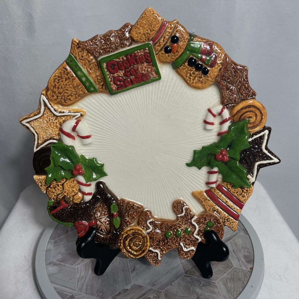Cookies For Santa Christmas Cookie Plate Snowman Gingerbread Holiday Dish